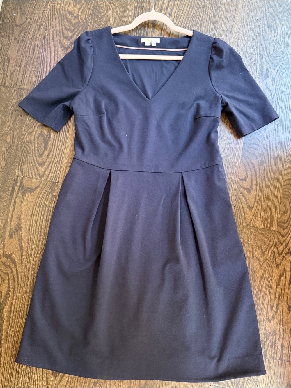 Boden Puff  Shoulder Navy V-Neck Ponte Dress Sz 14/L